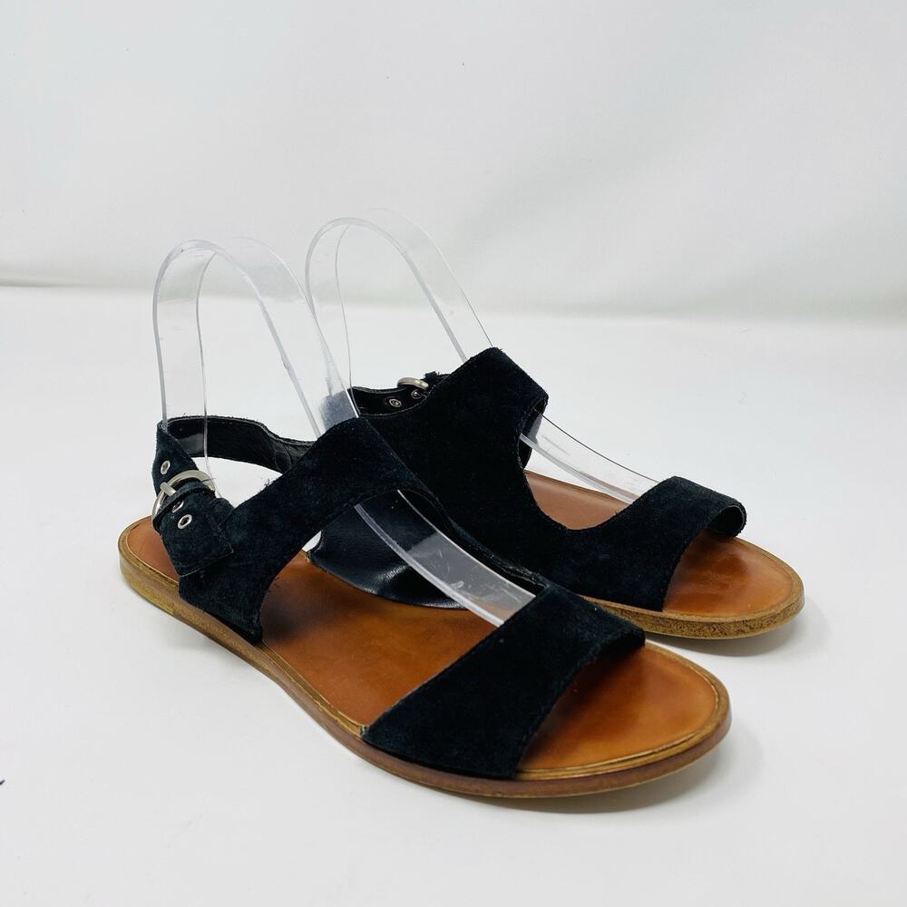 1. State Sandals 7 Black Genuine Suede Calen Flat Casual Boho Hippie Festival